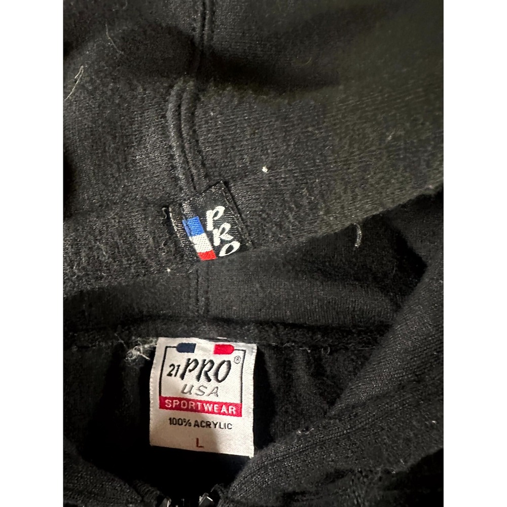 21 Pro Usa Sportswear Hoodie Men Large Black Animal Embroidered Pockets Full Zip - Picture 4 of 8
